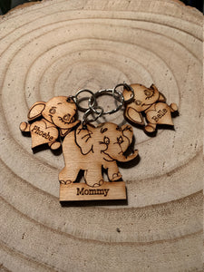 Personalised Elephant Keyring with Baby Elephants