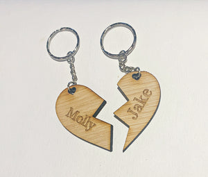 Wooden Heart Keyring Set of 2