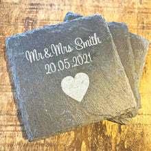 Load image into Gallery viewer, Mr &amp; Mrs With Surname Slate Coasters Set of 2
