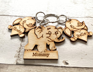 Personalised Elephant Keyring with Baby Elephants