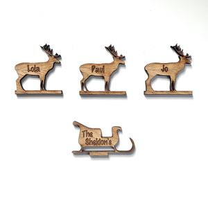 Wooden Santa Sleigh and Reindeer Personalised With Names and Family Name