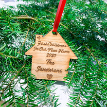 Load image into Gallery viewer, Personalised First Christmas In Our New Home Bauble Family Name
