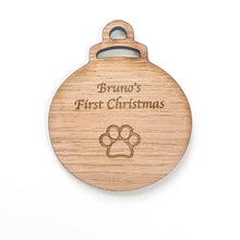 Load image into Gallery viewer, Personalised Pet First Christmas Bauble with Paw Engraved
