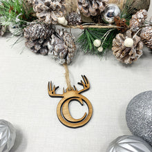 Load image into Gallery viewer, Wooden Antler Christmas Bauble With Initial
