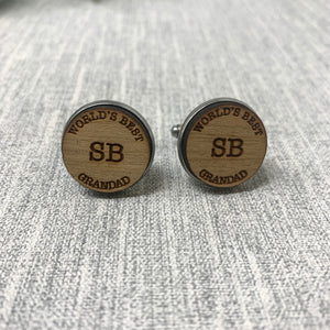 World's Best Grandad Personalised Wooden Cufflinks Engraved with Initials