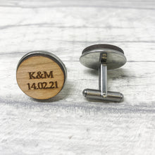 Load image into Gallery viewer, Personalised Wooden Cufflinks Engraved with Initials and Date
