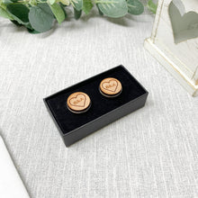 Load image into Gallery viewer, Personalised Heart Wooden Cufflinks Engraved with Initials
