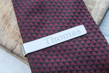 Load image into Gallery viewer, Personalised Tie Clip/Tie Pin  - Engraved With Name Available in Silver or Black
