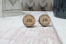 Load image into Gallery viewer, Personalised Wooden Cufflinks Initials and Date in Roman Numerals

