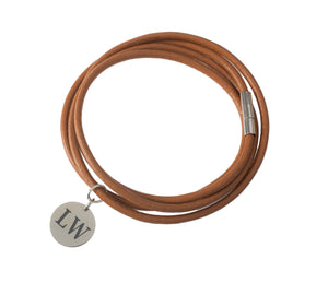 Personalised Leather Wrap Bracelet With Engraved Initials - Add Multiple Tags, Bridesmaid Gift, Valentine&#39;s Present, Mother&#39;s Day