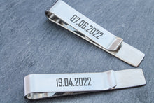 Load image into Gallery viewer, Personalised Tie Clip Initials With Date on Back - Stainless Steel/Wedding Accessory/Gift for Boyfriend or Husband/Valentines Gift
