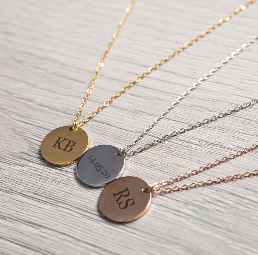 Personalised Necklace Initials Front Date Back - Bridesmaid Gift, Valentines, Girlfriend, Mother's Day