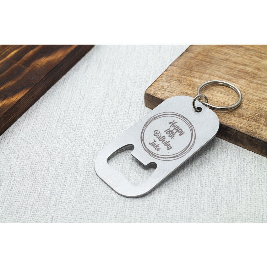 Personalised Bottle Opener Keyring - Birthday Age- Special Birthday Gift - Metal Engraved Keyring