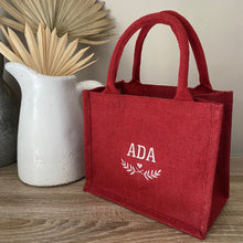 Load image into Gallery viewer, Personalised Shopper Jute Tote Bag - Embroidered Name and Design - Lunch Bag - Shopping Bag

